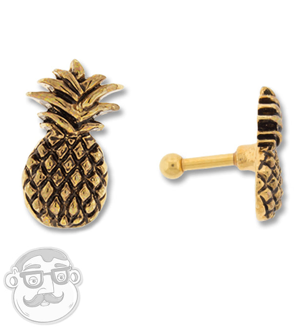 Gold Pineapple Tragus / Cartilage Barbell