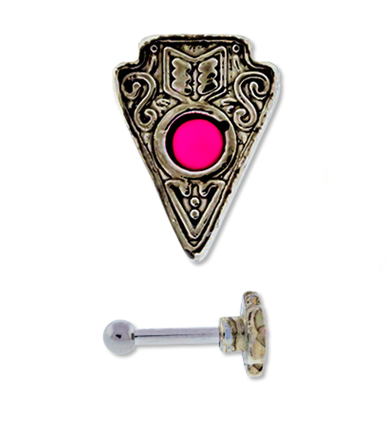 16G Arrowhead with Pink Stone Inlay Cartilage / Tragus Barbell