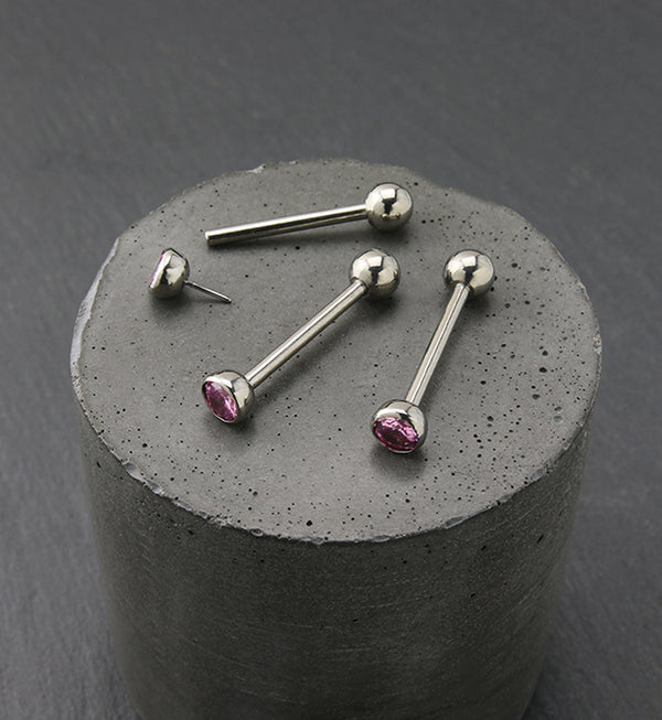 Pink Bezel CZ Titanium Threadless Barbell
