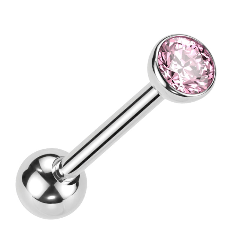 Pink Bezel CZ Titanium Threadless Barbell