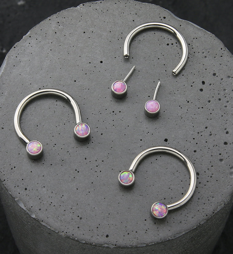 Pink Opalite Threadless Titanium Circular Barbell