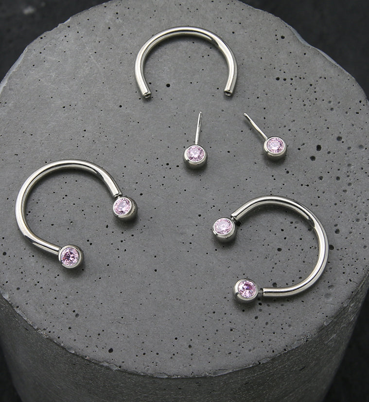Pink CZ Threadless Titanium Circular Barbell