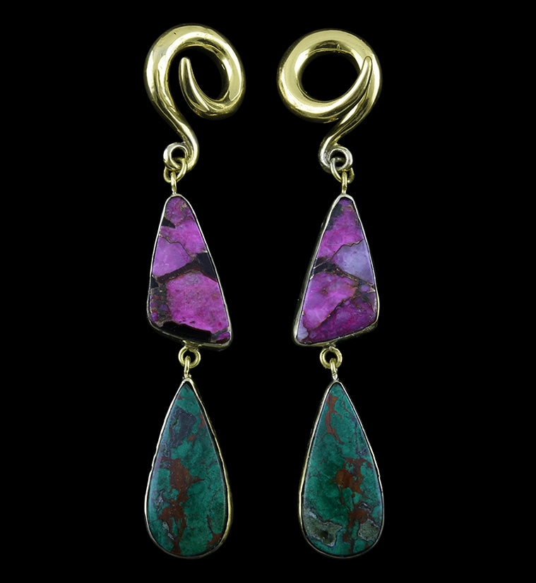 Pink Calcite & Obsidian X Chrysocolla Stone Ear Weights