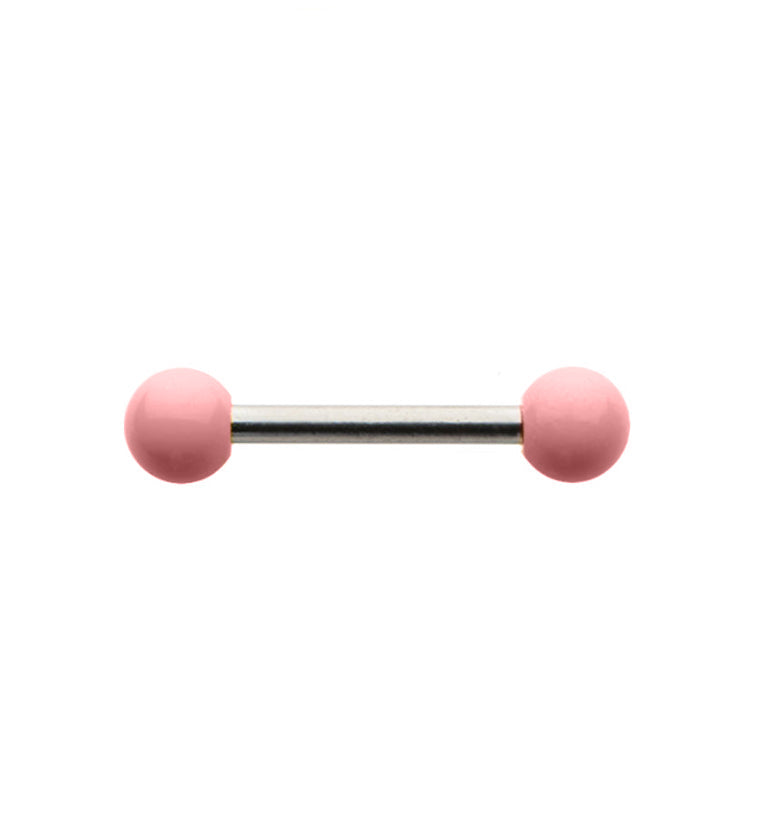 18G Stainless Steel Barbell with Pink Ceramic Balls