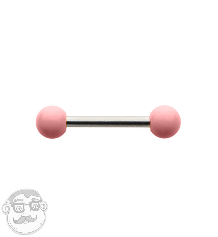 18G Stainless Steel Barbell with Pink Ceramic Balls