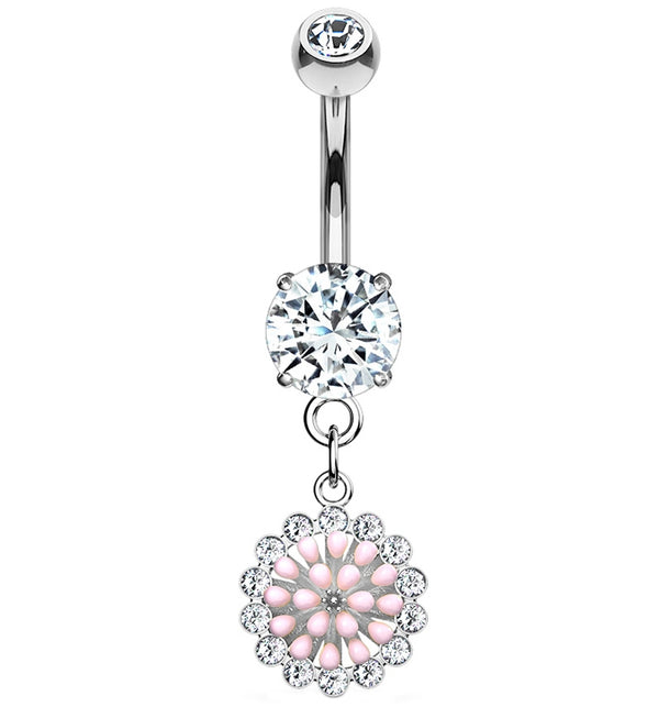 Pink Charm Dangle Belly Button Ring