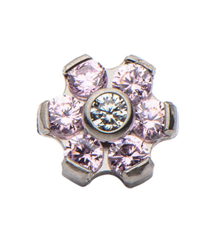 Clear & Pink Flower Titanium Threaded End