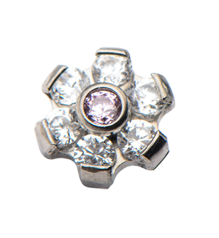 Pink & Clear Flower Titanium Threaded End
