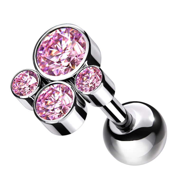 Pink CZ Bunch Titanium Cartilage Barbell