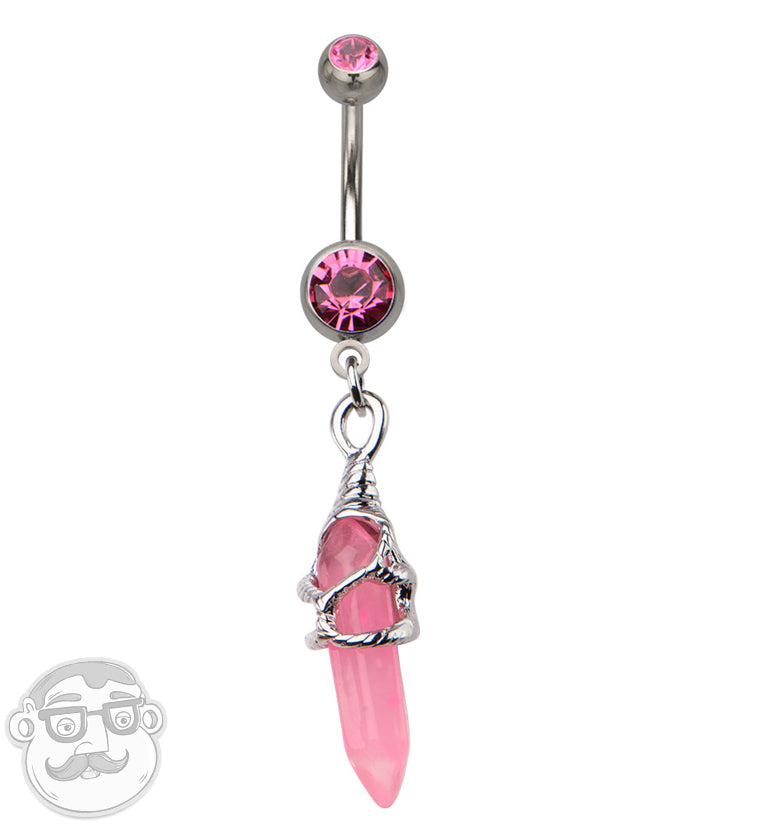 Pink Crystal Hanging Belly Button Ring