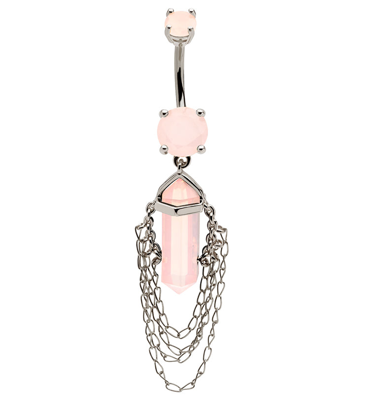 Pink Crystal Multi Dangle Chain Stainless Steel Belly Button Ring