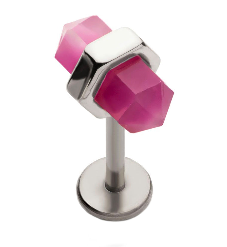 Pink Crystal Stainless Steel Internally Threaded Labret
