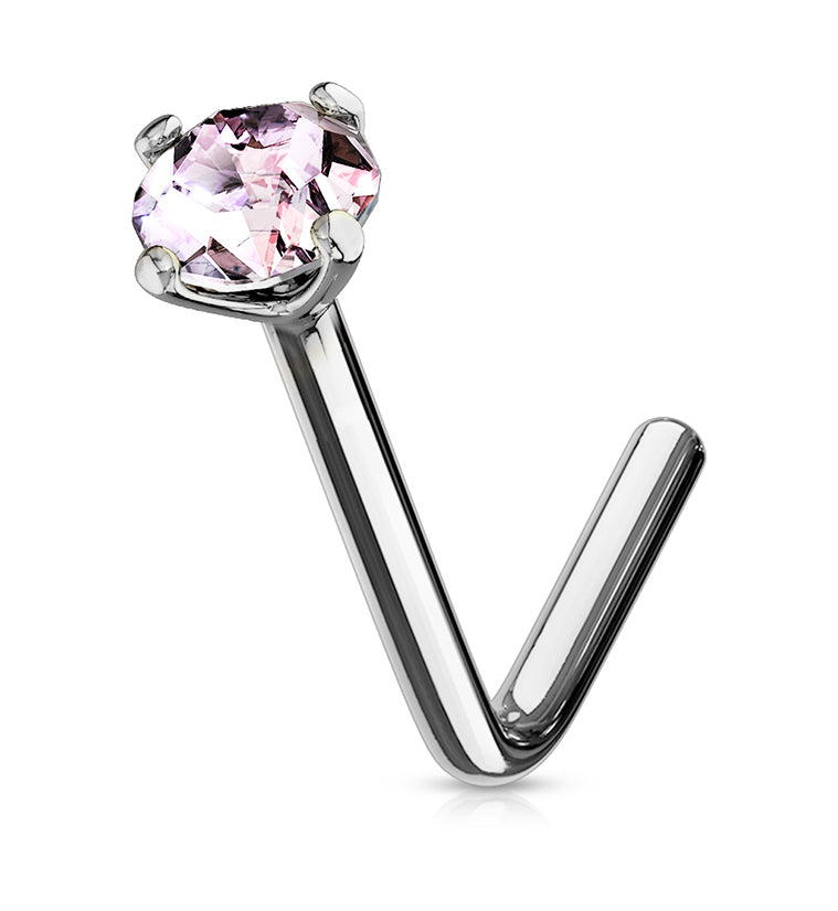 20G Aqua CZ 14kt White Gold L Shaped Nose Ring