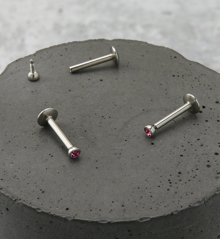 Pink CZ Bezel Labret Stud
