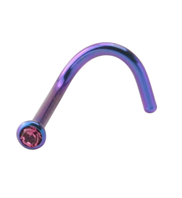 18G Blurple Titanium Nose Screw With Pink CZ