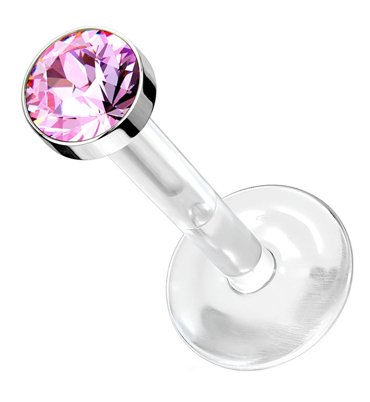 16G Pink CZ Bioflex Labret Post