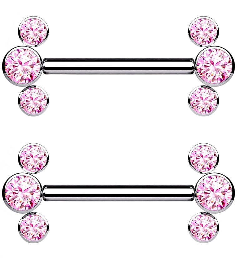 Pink Cluster CZ Threadless Titanium Nipple Bars
