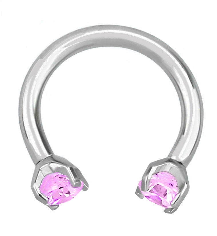 Pink CZ Prong Set Circular Barbell