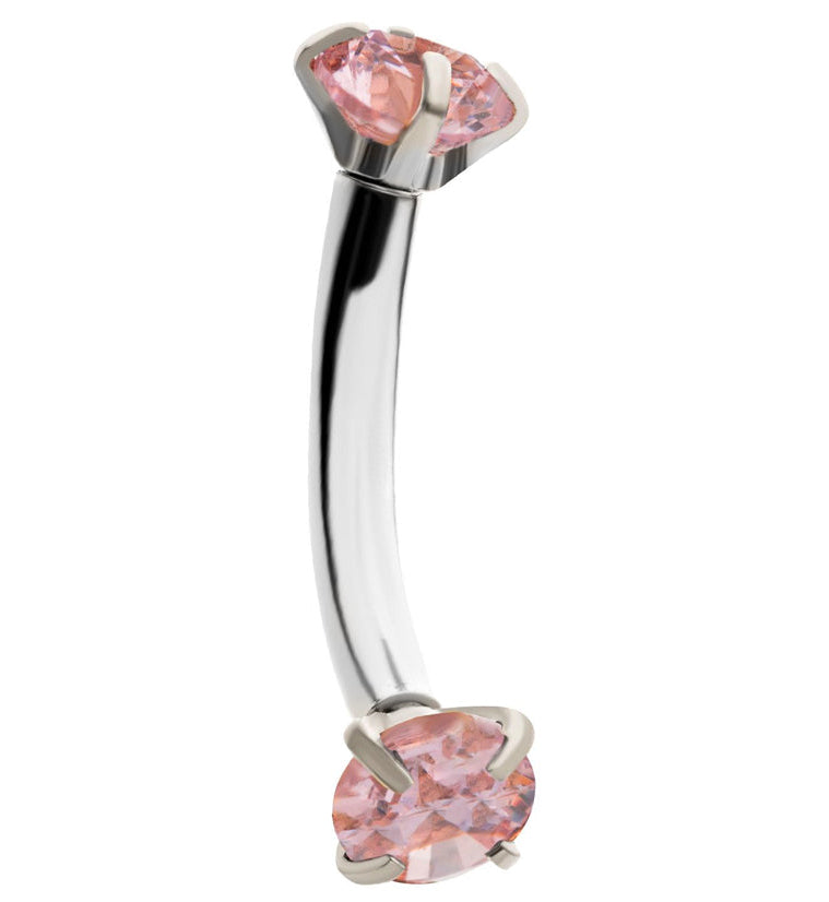 Pink CZ Prong Set Stainless Steel Curved Barbell