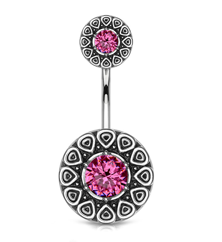 Pink CZ Aegis Belly Button Ring