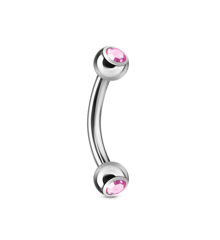 Pink Double CZ Stainless Steel Curved Barbell