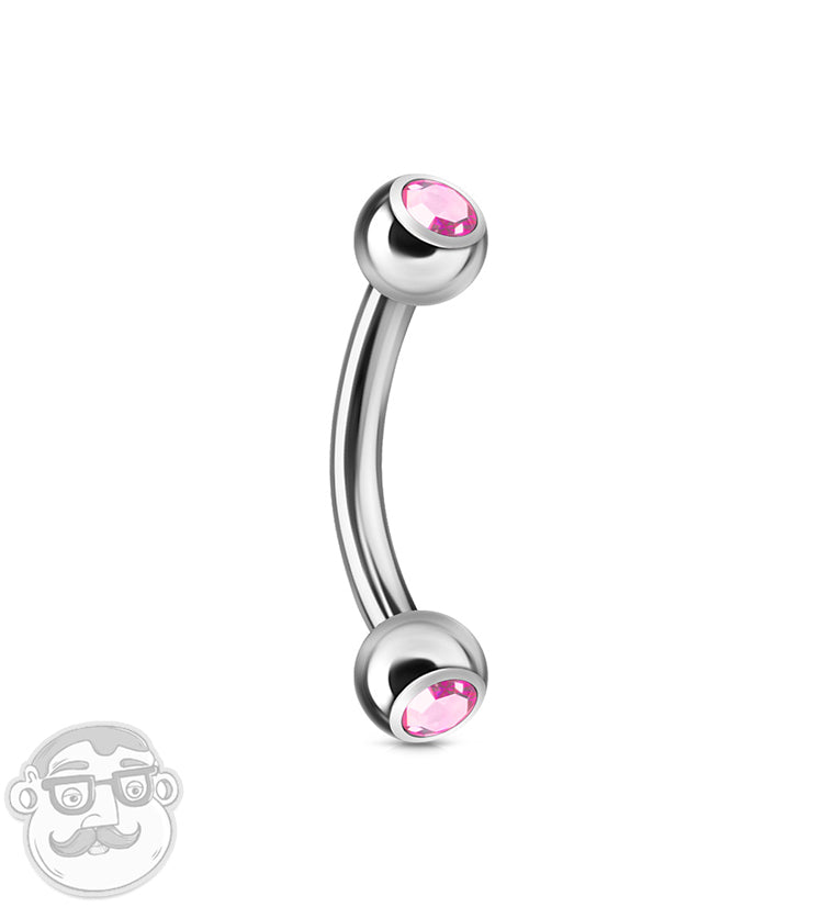 Pink Double CZ Stainless Steel Curved Barbell