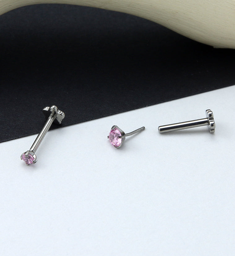 Pink CZ Titanium Threadless Labret