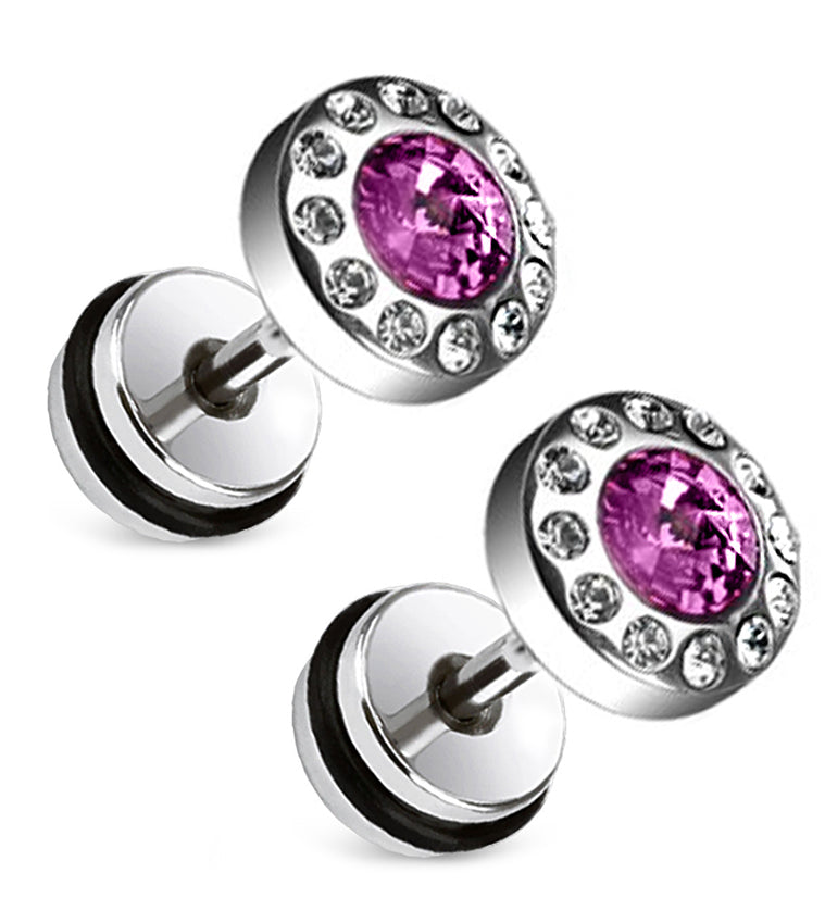 16G Pink Zircon Steel Fake Plugs / Gauges