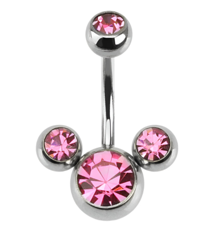 Pink Trinity CZ Belly Button Ring