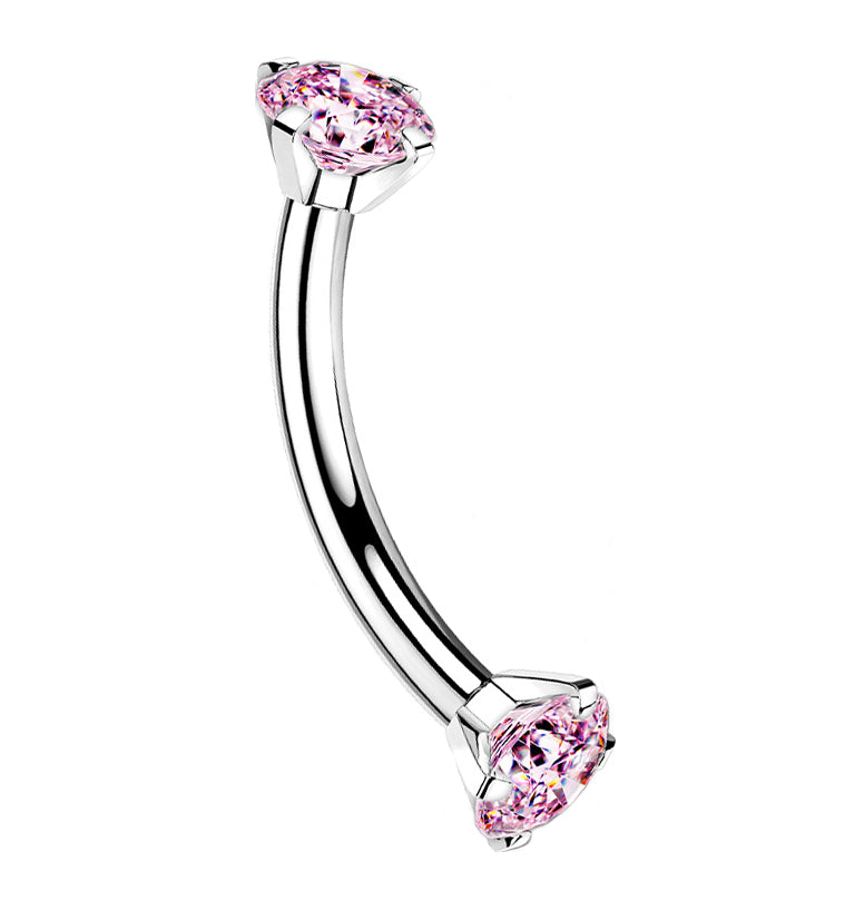 Pink CZ Double Prong Titanium Curved Barbell