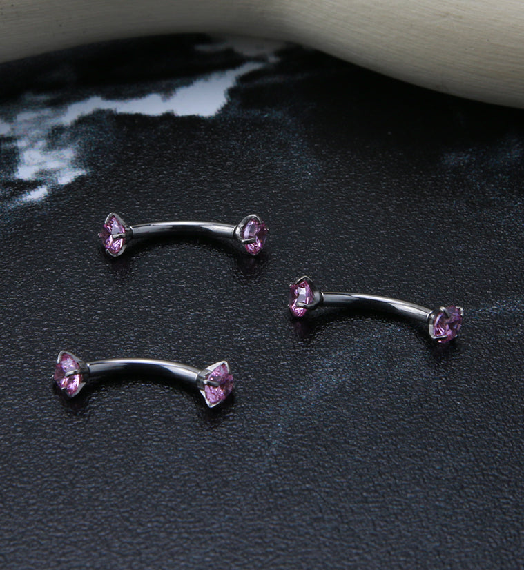 Pink CZ Double Prong Titanium Curved Barbell