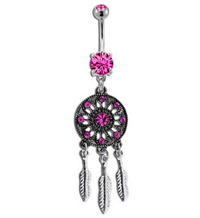 Pink CZ Dreamcatcher Belly Button Ring