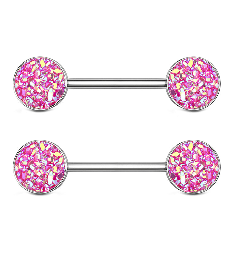 14G Pink Druzy Nipple Ring Barbell