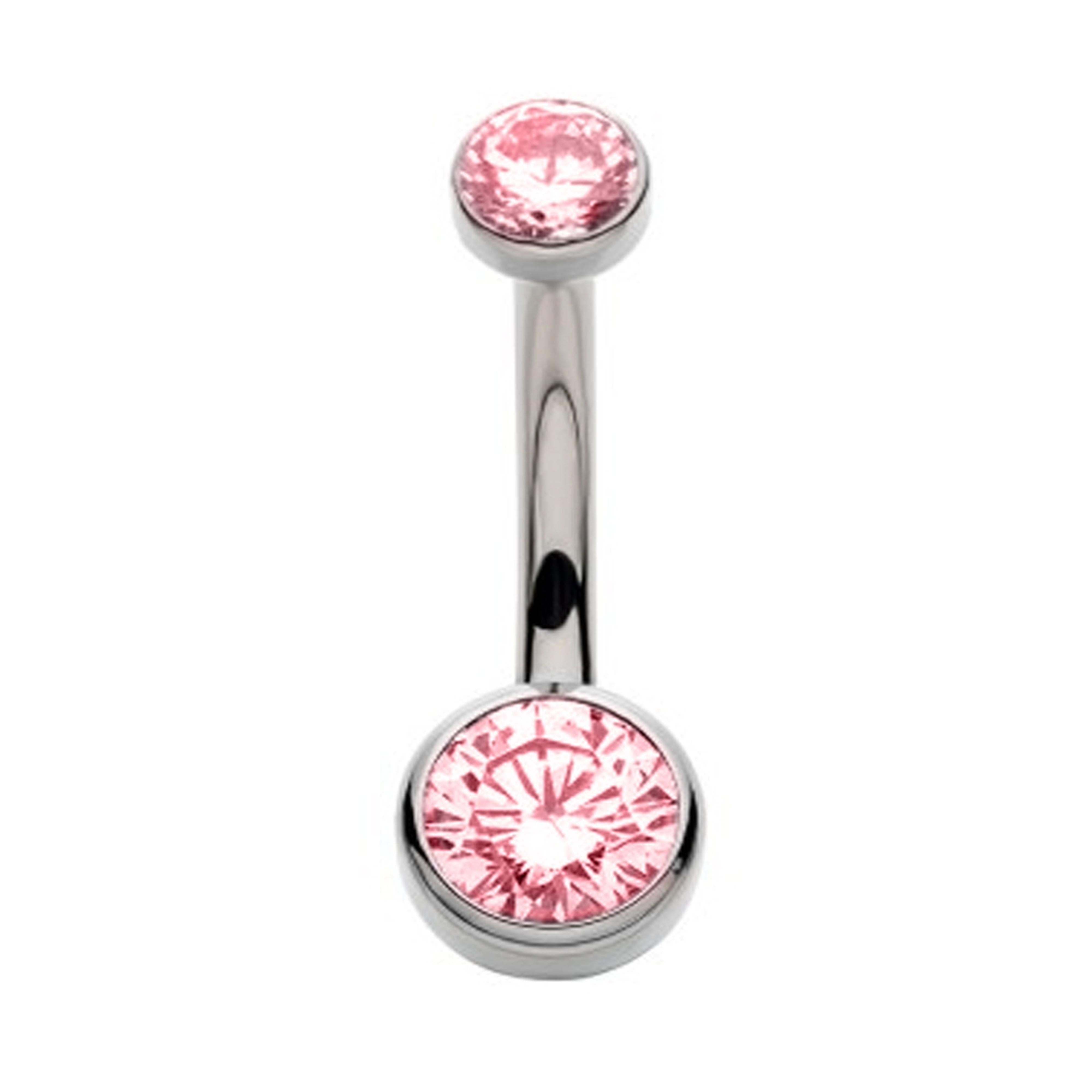 Pink Double Flat Bezel Titanium Belly Button Ring