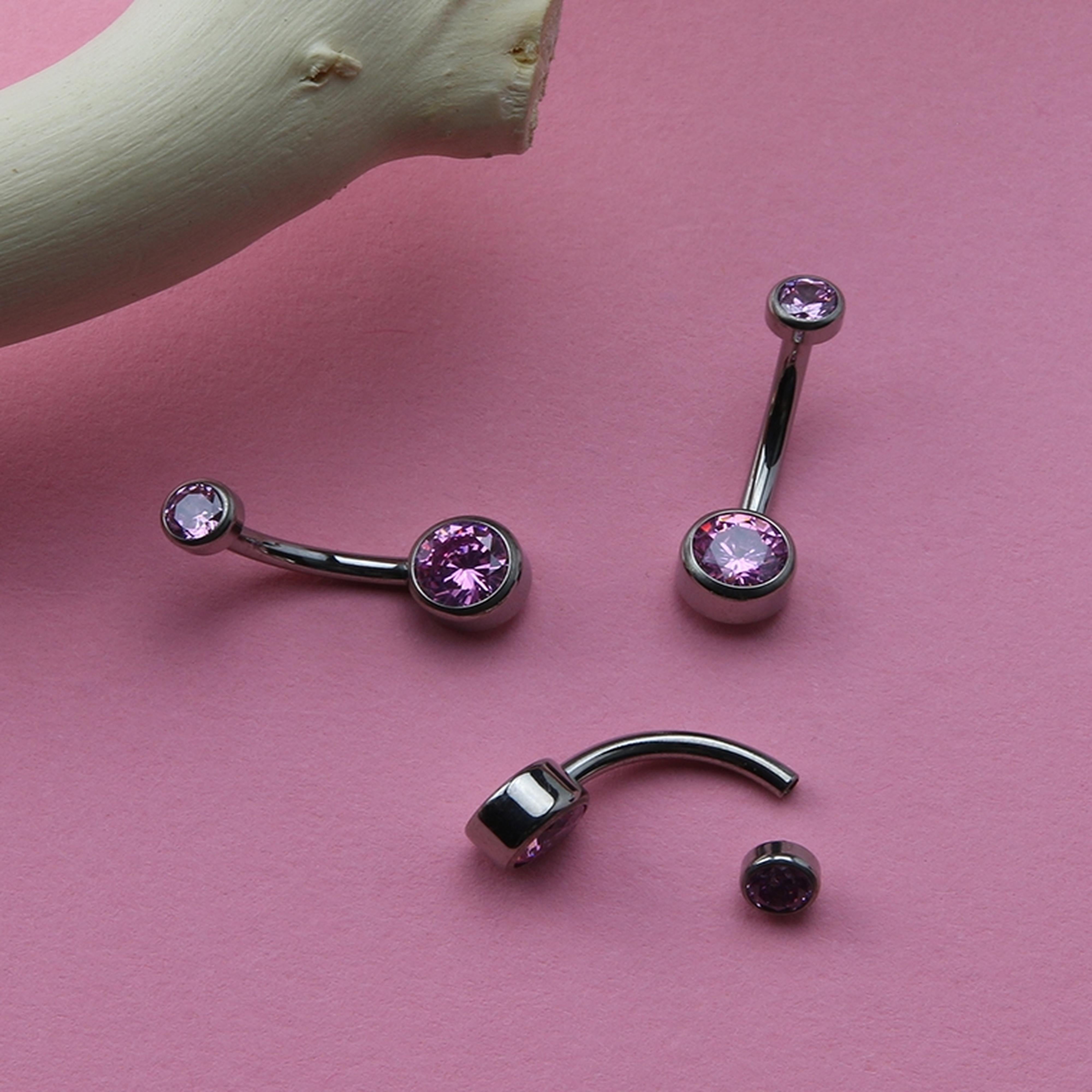 Pink Double Flat Bezel Titanium Belly Button Ring