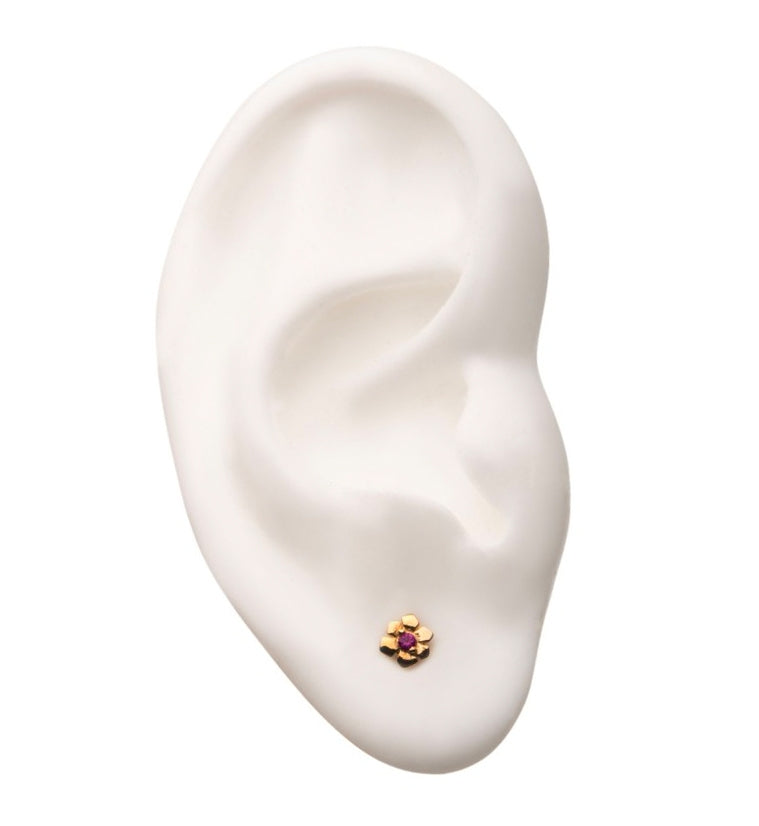 14kt Gold Pink Gem Flower Threadless Top