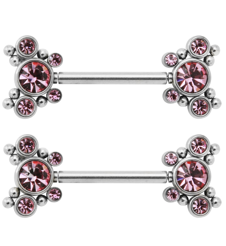 14G Pink CZ Bevy Threadless Nipple Ring Barbells