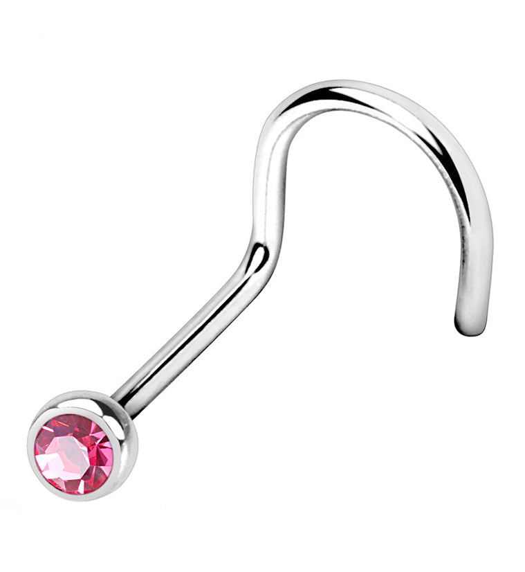 Pink Gem Nose Screw Ring