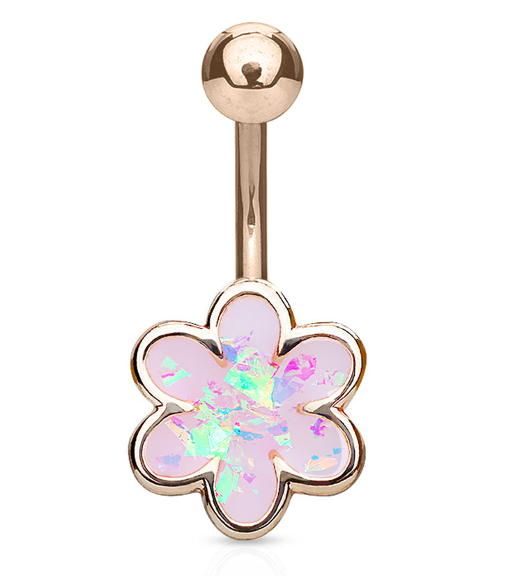 Pink Luminescent Flower Rose Gold Belly Button Ring