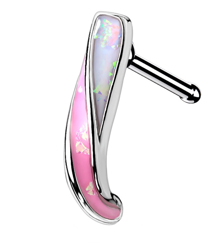 18G Pink Glitter Nose Curve Ring