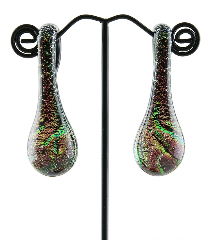Pink Dichroic Drip Glass Ear Weights
