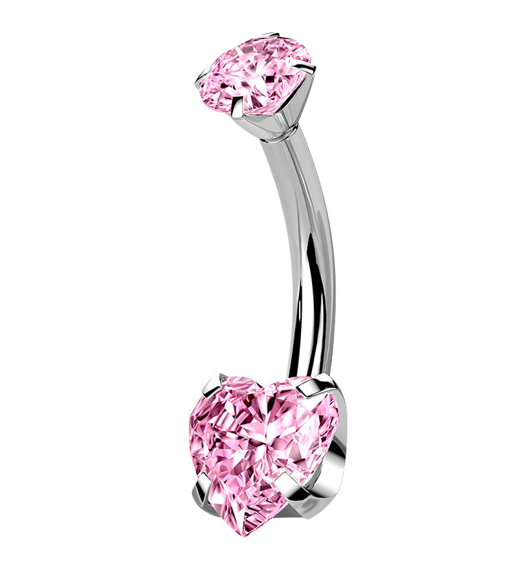 Pink Heart CZ Internally Threaded Titanium Belly Button Ring