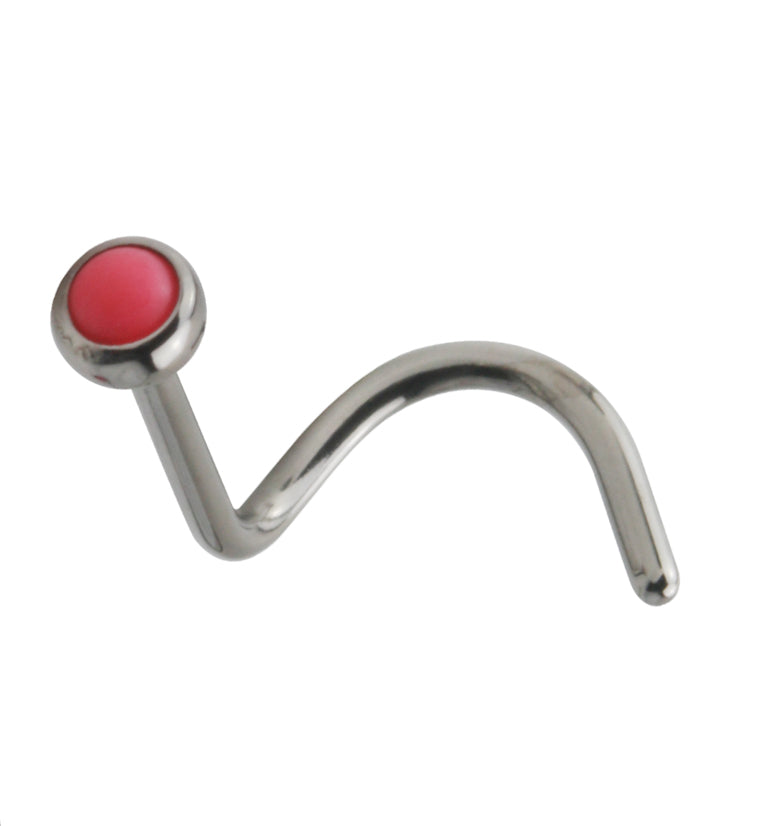 Titanium Nose Screw With Pink Howlite Stone