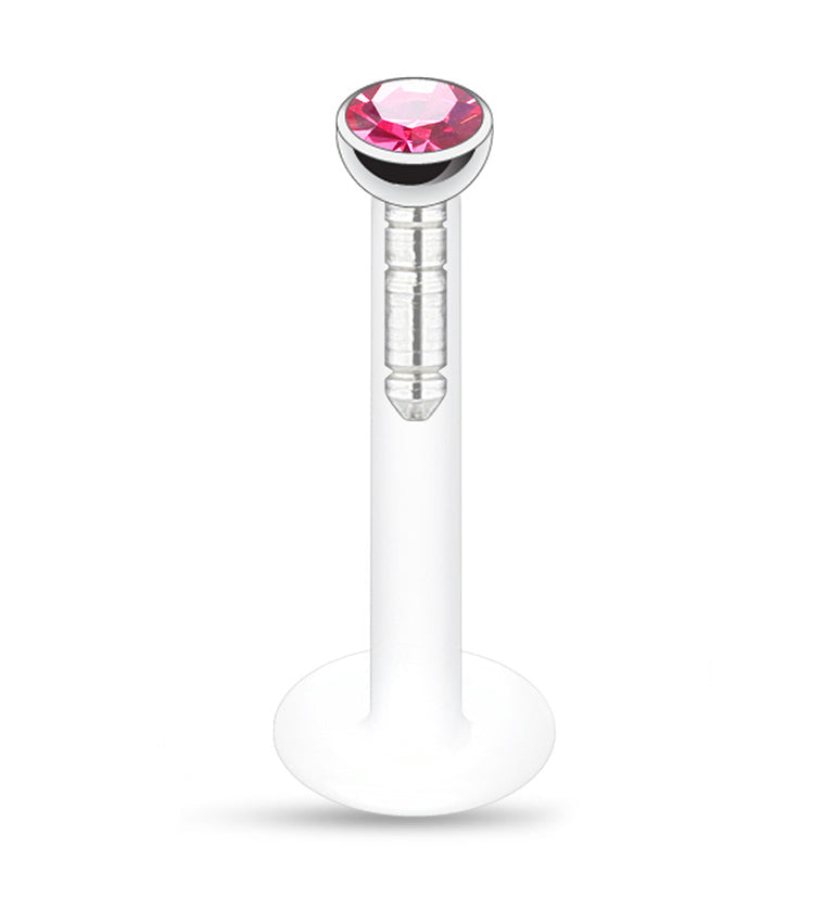 16G Push Top Pink CZ Labret