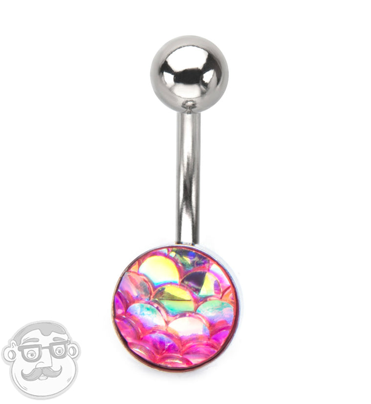 Pink Mermaid Scale Belly Button Ring