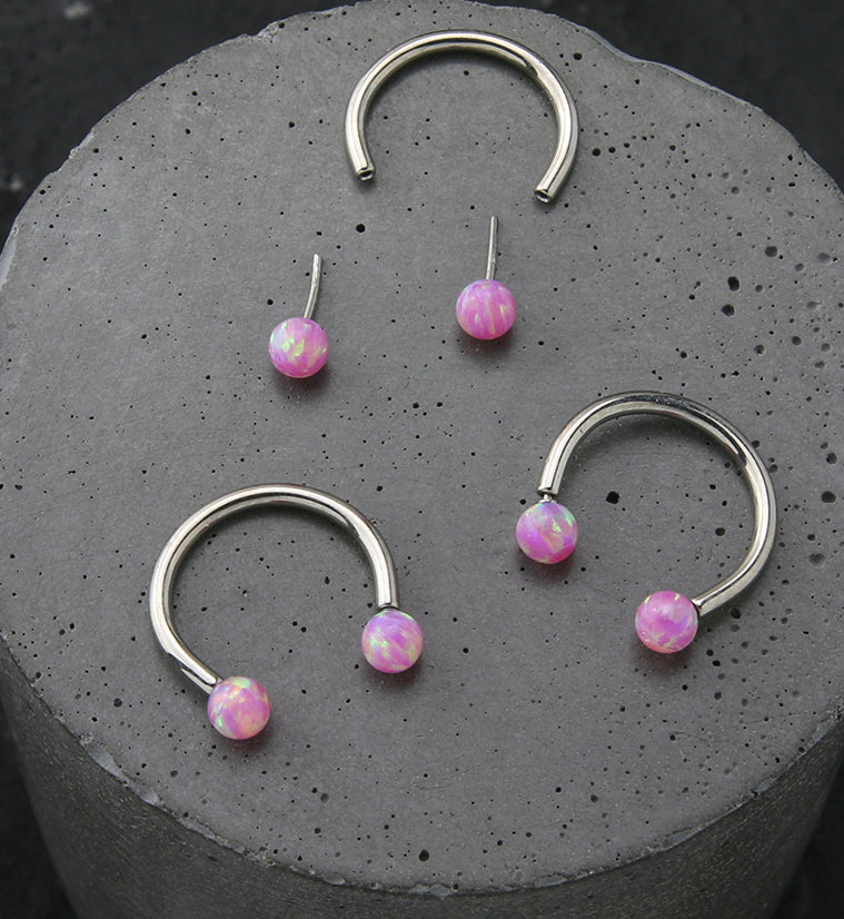 Pink Opalite Ball Threadless Titanium Circular Barbell