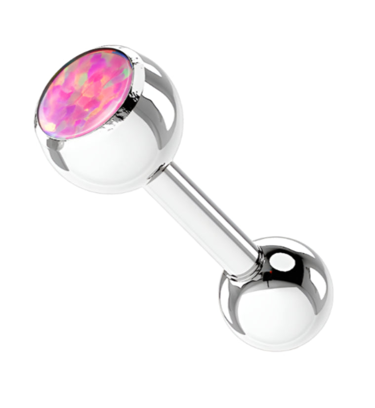 Pink Single Opal Stainless Steel Barbell