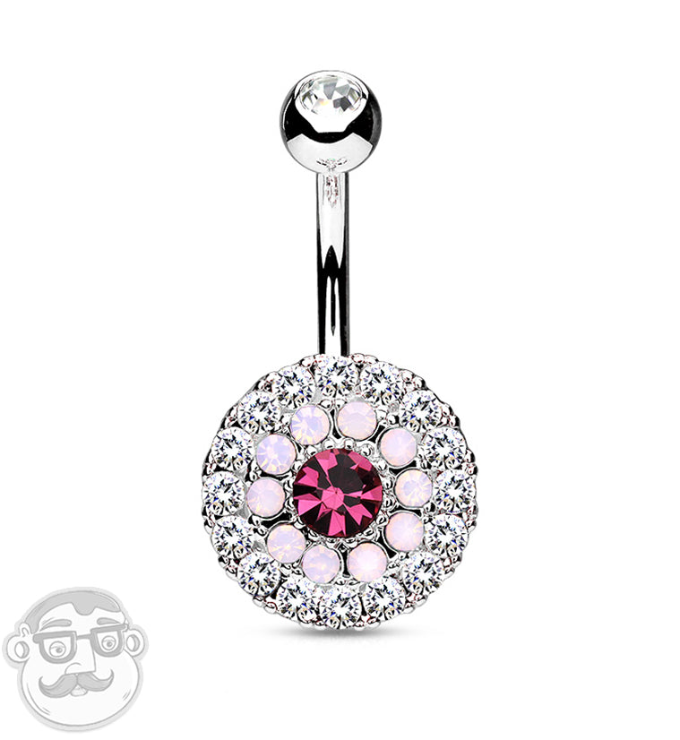 Pink CZ & Opal Disk Belly Button Ring