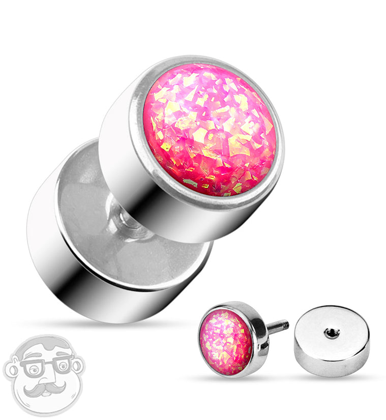 16G Pink Opal Steel Fake Plugs / Gauges