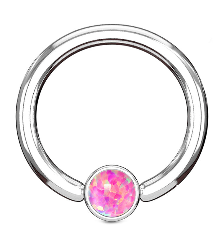 Pink Opalite Flat Disk Captive Ring